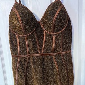 Brown/Copper/Gold Sparkly body con fake corset dress